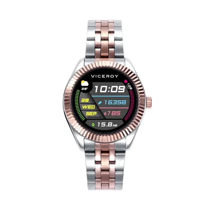 Reloj Smart Mujer caja y brazalete bicolor de acero