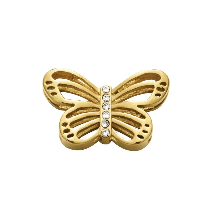Motivo Viceroy de acero IP dorado en forma de mariposa.